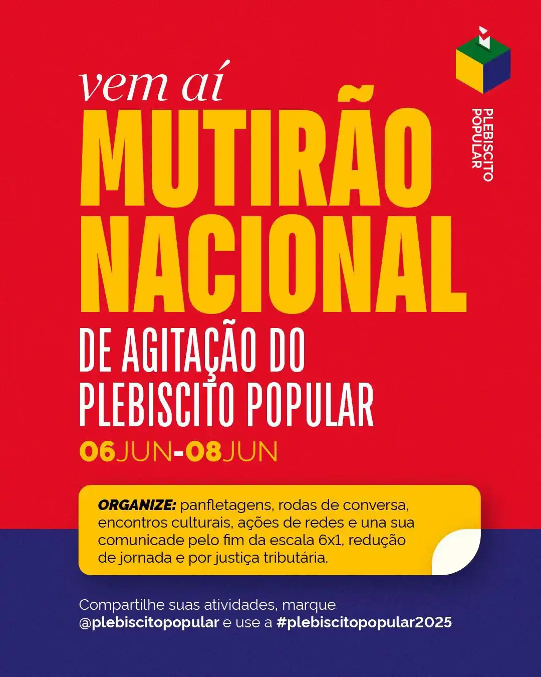 Image from Militância & Redes: 🚨 *MUTIRÃO PLEBISCITO POPULAR* 🚨  Tá chegando os dias do nosso mutir...