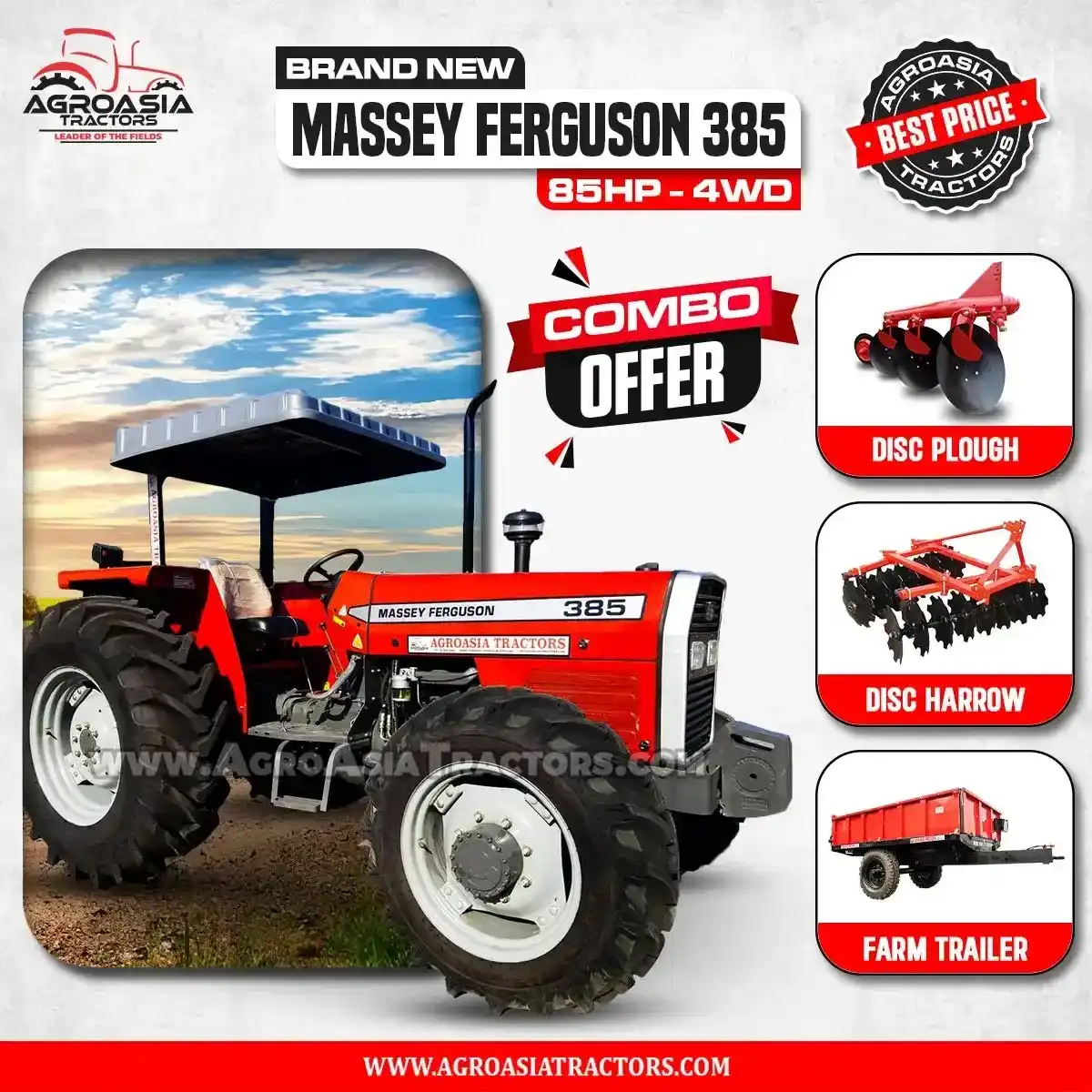 Image from AgroAsia Tractors: One combo to rule the field! MF 385 4WD + Disc Harrow + Disc Plough + ...