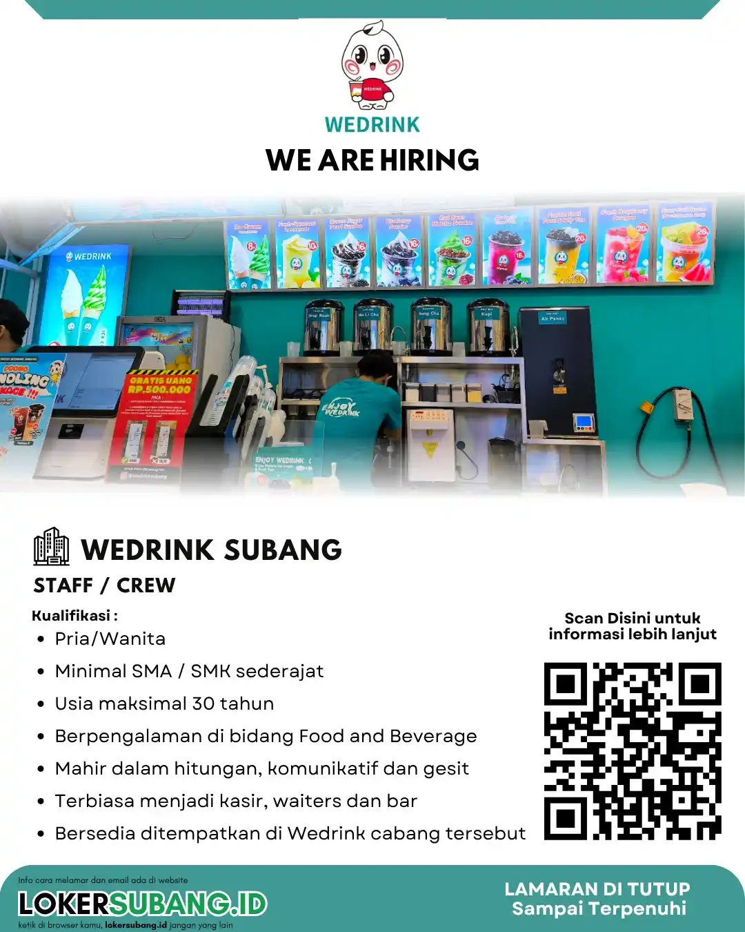 Image from LOKER SUBANG ID: WeDrink Butuh Crew, Sob! Cocok Buat Nu Friendly, Cekatan, Jeung Gampan...