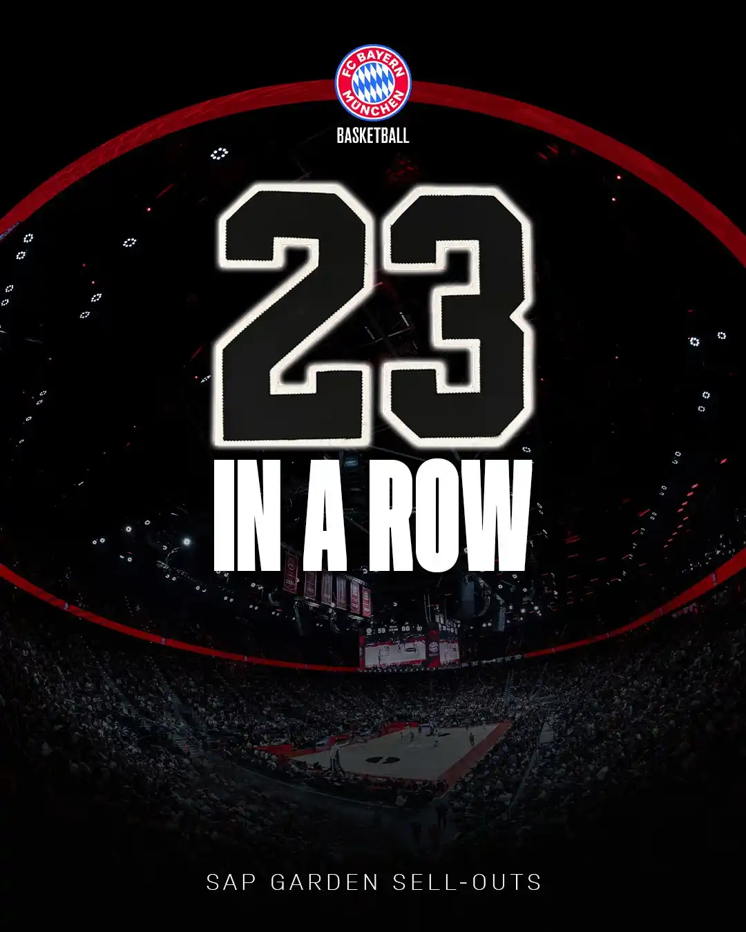Image from FC Bayern Basketball: 23. Heimspiel in Folge ausverkauft. 🔥 Danke für euren GOAT-Level Sup...