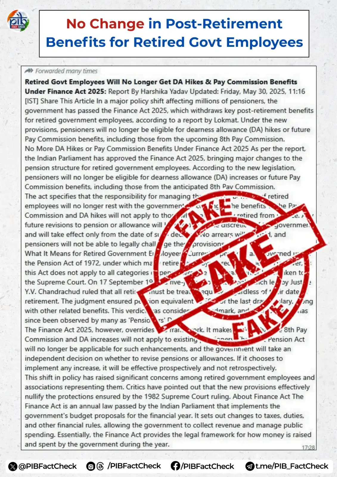 Image from PIB Fact Check: A message circulating on WhatsApp claims that the Centre has decided t...