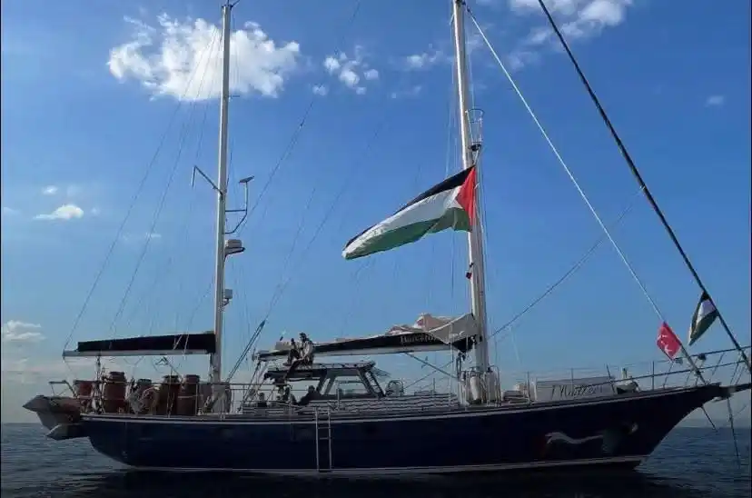 Image from AMU NEWS: A sea blockade can’t stop the tide of justice and resistance. Madleen ...