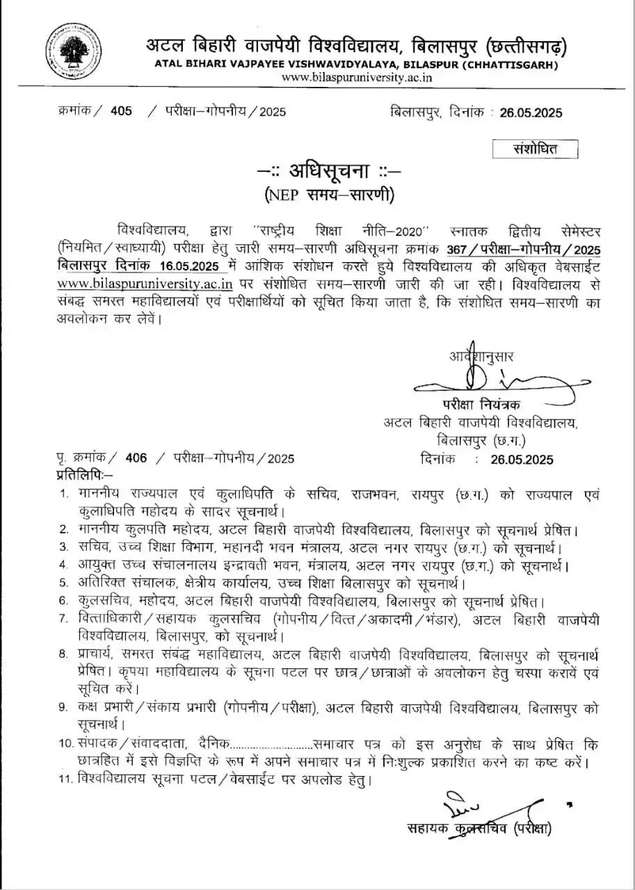 Image from Sarkari Update Official: 📢 **ABVV BILASPUR UNIVERSITY TIME TABLE 2025** *"राष्ट्रीय शिक्षा नी...