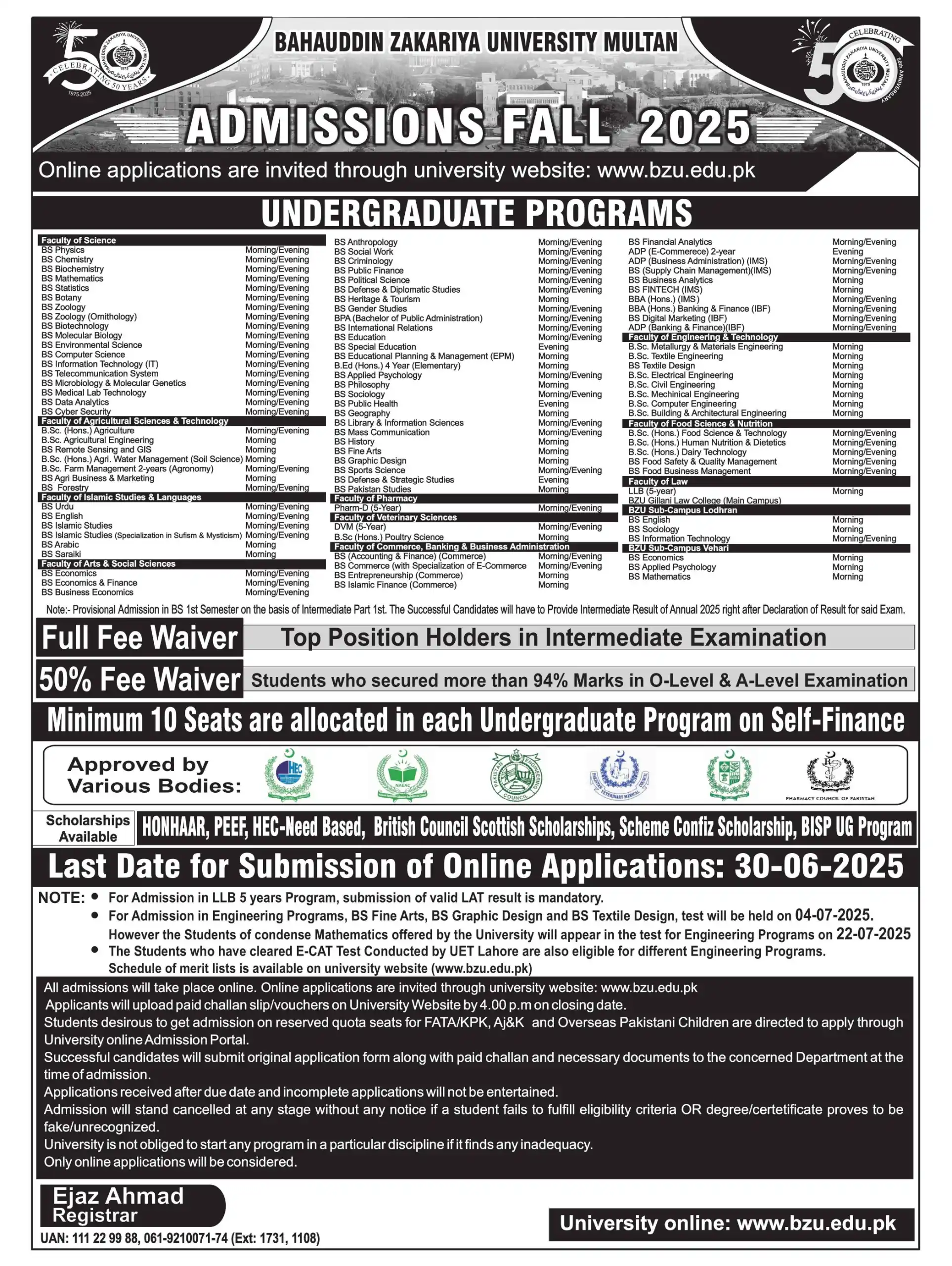 Image from Jobs and Education Network | New Pak Jobs | Latest Career Opportunities in 🇵🇰: *Bahauddin Zakariya University (BZU), Multan* `Multan | Vehari | Lodhr...