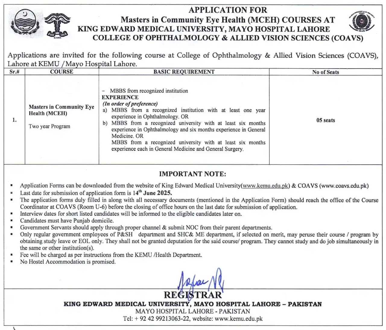 Image from NURSING INFO (MEDDEMY): *⭕ College of Ophthalmology & Allied Vision Sciences (COAVS), Lahore* ...
