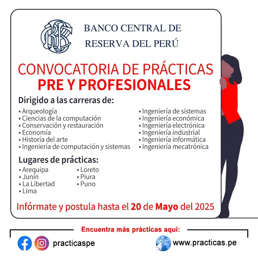Image from Convocatorias Computación (Ciencias y/o Técnicos): Empleos - Prácticas - Capacitaciones: 🚨 Convocatoria de Prácticas en BANCO CENTRAL DE RESERVA(BCRP) Se re...