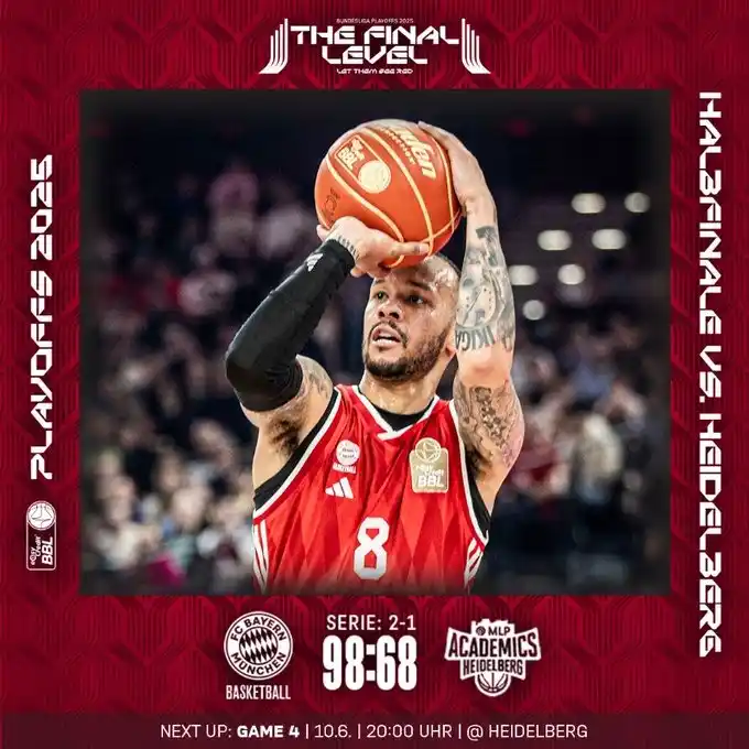 Image from FC Bayern Basketball: Heimsieg! 💪 Wir gehen 2:1 in Führung: https://fcbayern.com/xSnXn...