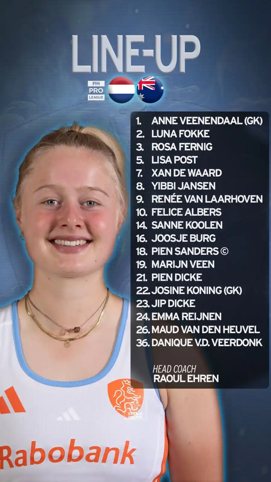 Image from HOCKEY.NL: 📋 *Wedstrijdselectie Oranje Dames tegen Australië* 🇦🇺 🔸 Drie debut...