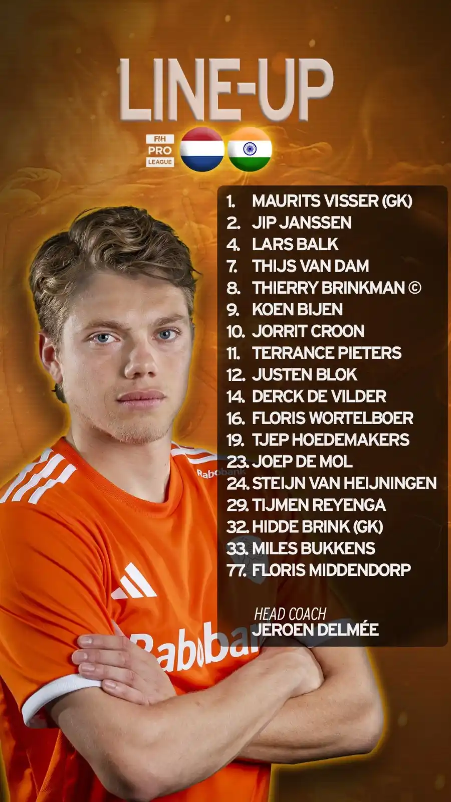Image from HOCKEY.NL: *Wedstrijdselectie Oranje Heren tegen India*
💪 Terug in Oranje: Thi...