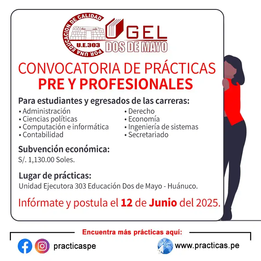 Image from Convocatorias Economía: 🚨 Convocatoria de Prácticas en UGEL DOS DE MAYO Se requiere 10 prac...