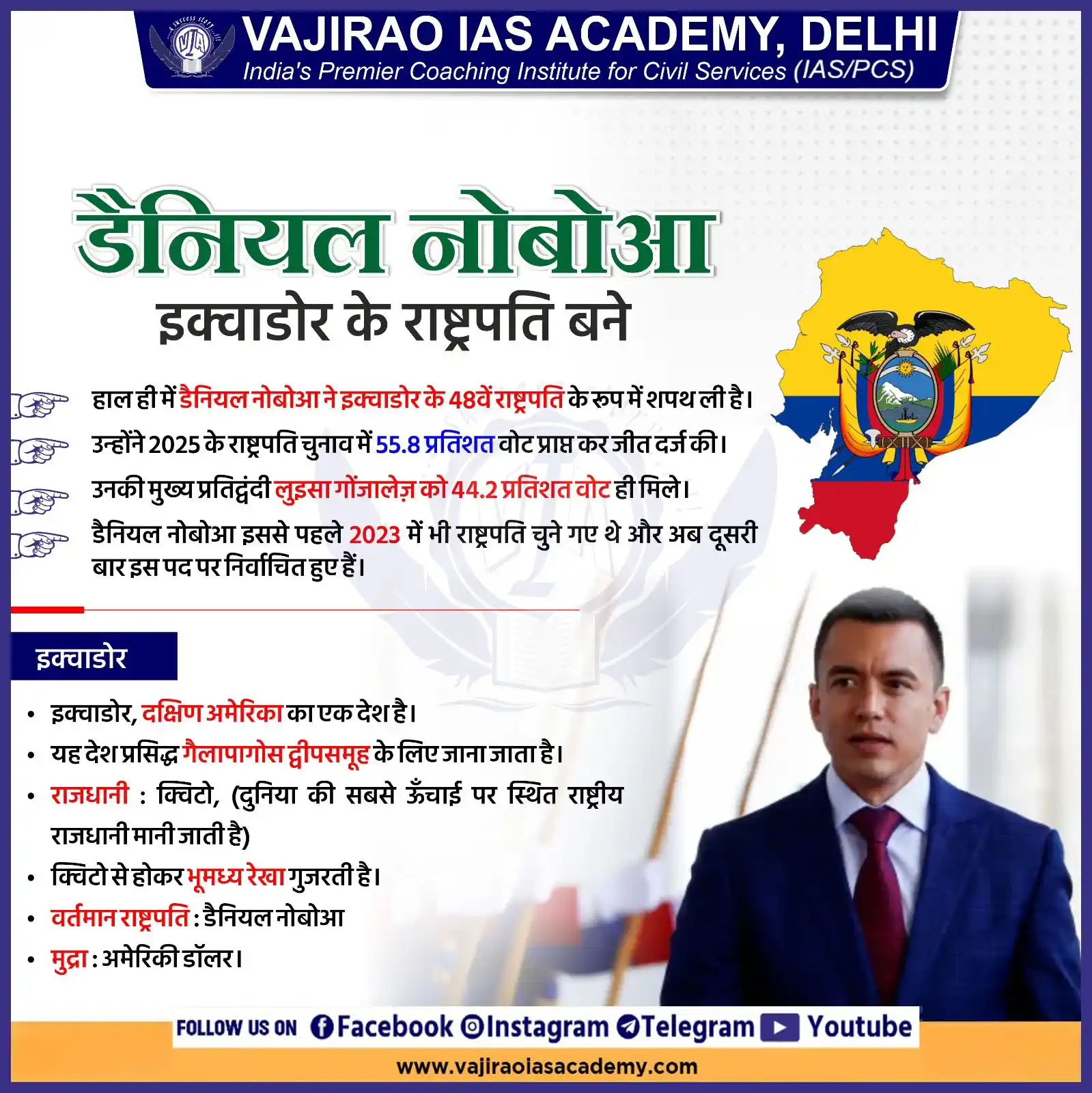 Image from UPSC Current Affairs Updates, Daily Quiz, IAS/UPSC Editorials: *डैनियल नोबोआ इक्वाडोर के राष्ट्रपति बने* * हाल ही में डैनियल नोबोआ ने...