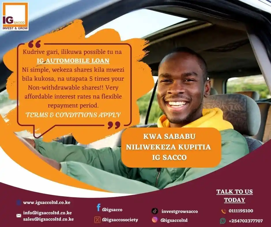 Image from IG Sacco: From small savings to big wins! Saved. Borrowed. Bought the car!Consis...