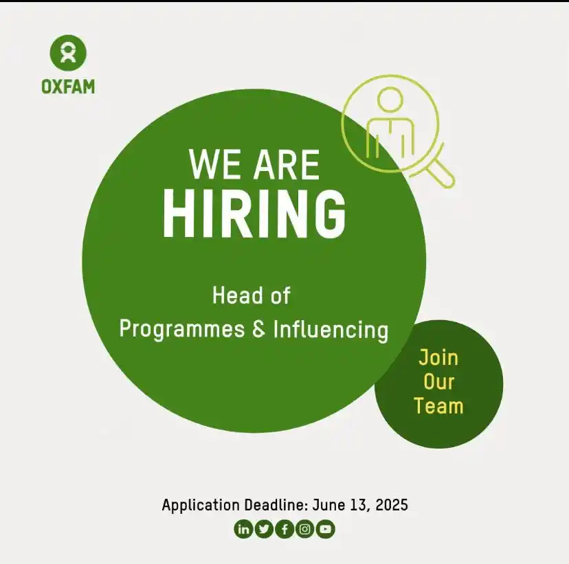 Image from Africa Jobs Gate: Hiring! Oxfam is hiring a Head of Programmes & Influencing based in A...