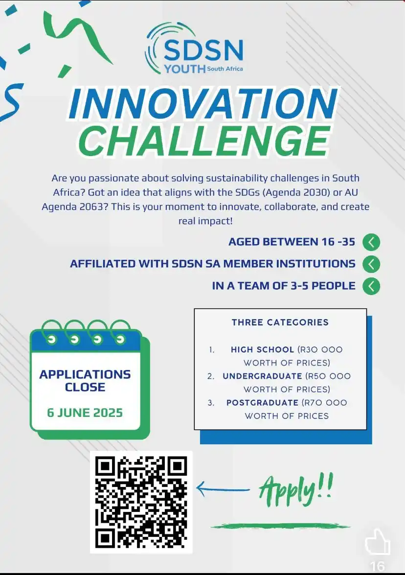 Image from Africa Jobs Gate: 🚨 REMINDER: Applications for the SDSN Youth SA Innovation Challenge a...