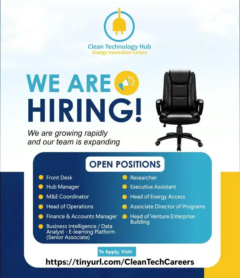 Image from Africa Jobs Gate: 📢 We’re Hiring! Join Our Growing Team Clean Tech Hub Nigeria is expa...