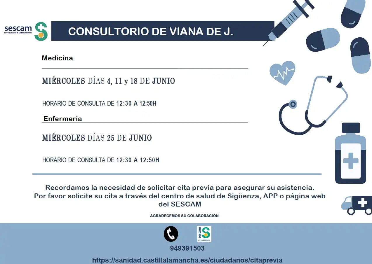 Image from Viana de Jadraque: 🩺Citas médicas de medicina y enfermería en el Consultorio Local en ju...