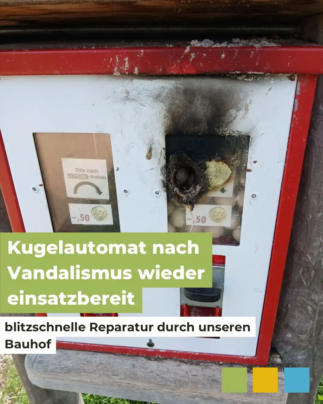 Image from Gemeinde Berglen: Donnerstagvormittag: Frust-Level 100 – unser Kugelautomat wurde mutwil...