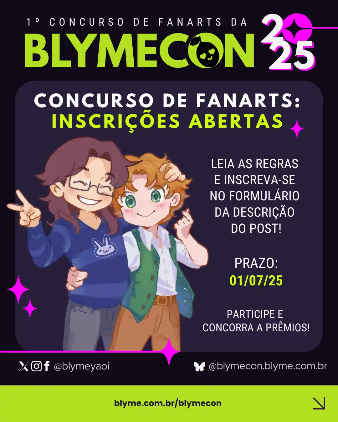 Image from [Blyme Yaoi Notícias]: ⚠️ESTÃO ABERTAS AS INSCRIÇÕES PARA O NOSSO CONCURSO DE FANARTS⚠️  Aque...