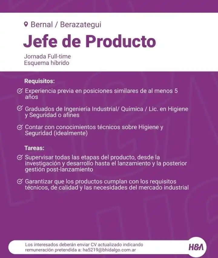 Image from 🌈✨️ Empleo360 💖: 👨🏻💼✨ *Jefe de producto* 📍 *Bernal/ Berazategui* 📧 ha5219@bhida...