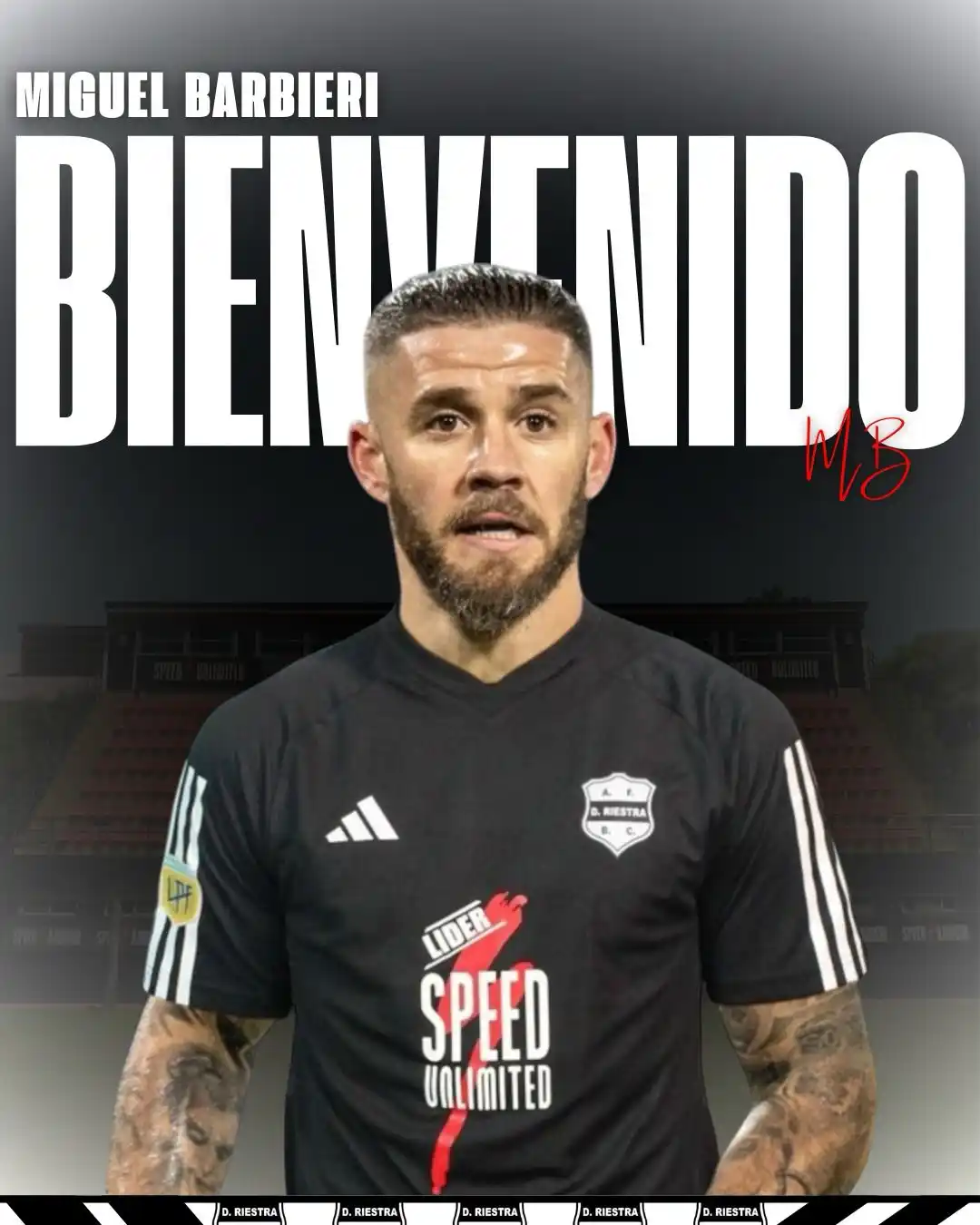 Image from Deportivo Riestra: ¡MIGUEL BARBIERI ES NUEVO JUGADOR DE RIESTRA! 🖤🤍🖤  El defensor de 3...