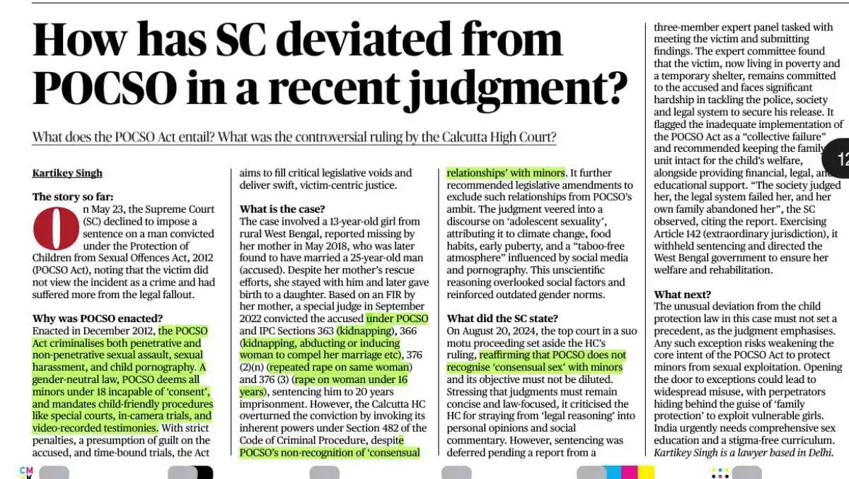 Image from UPSC CSE EXAM ✅ PRELIMS™ UPSC UPSC UPSC UPSC UPSC UPSC Current Affairs BPSC MPPSC UPPSC CAPF RAS IAS: 🔆 SC’s Deviation from POCSO: Key Judgment Explained ✅ On May 23, 202...