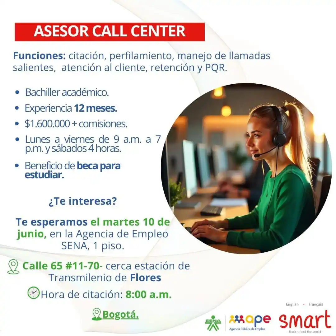 Image from Oportunidades Bogotá: *Entrevista inmediata* Más de 5️⃣0️⃣vacantes laborales para *Asesores...