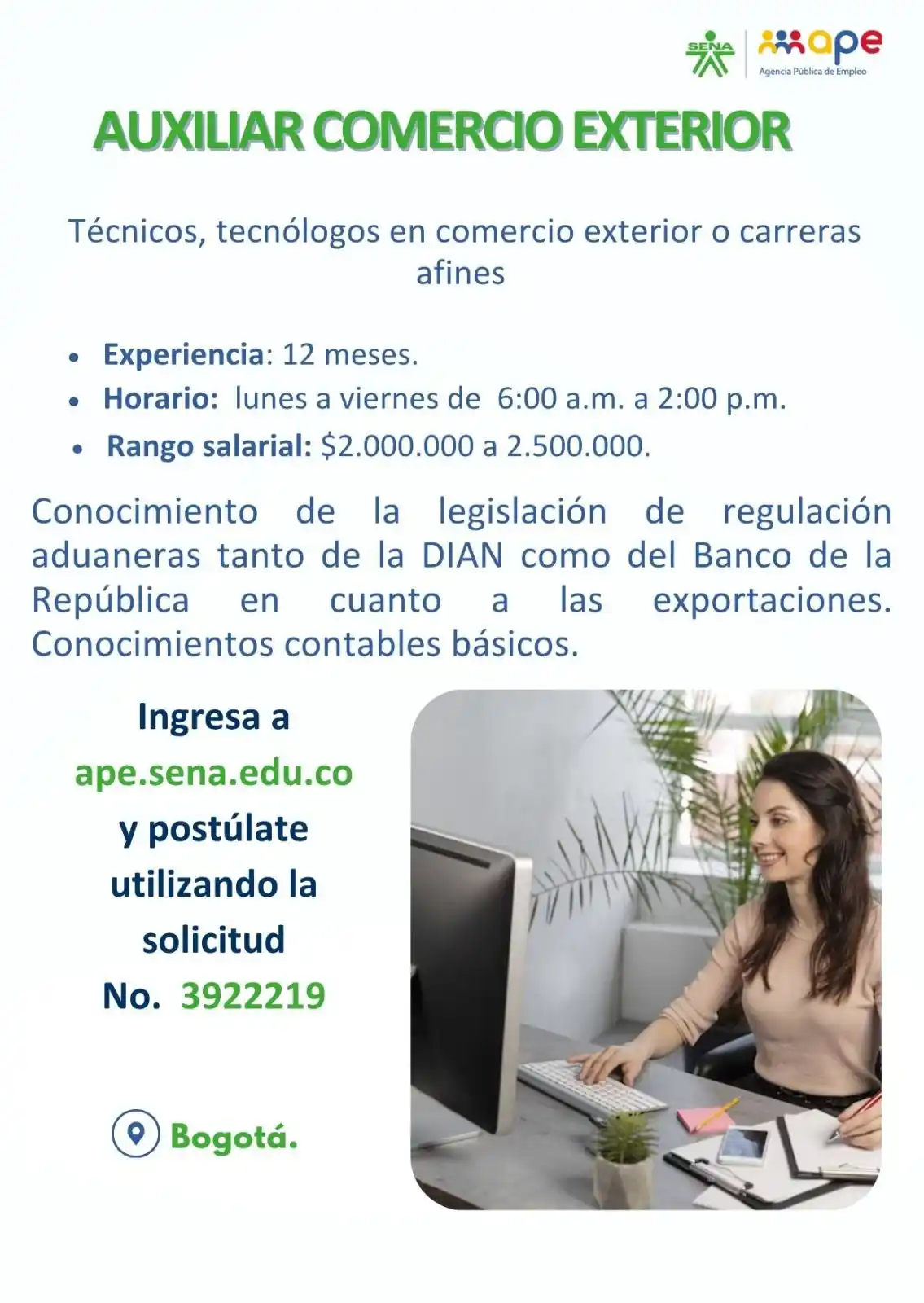 Image from Oportunidades Bogotá: Postúlate 👉🏻 https://agenciapublicadeempleo.sena.edu.co/spe-web/spe/...