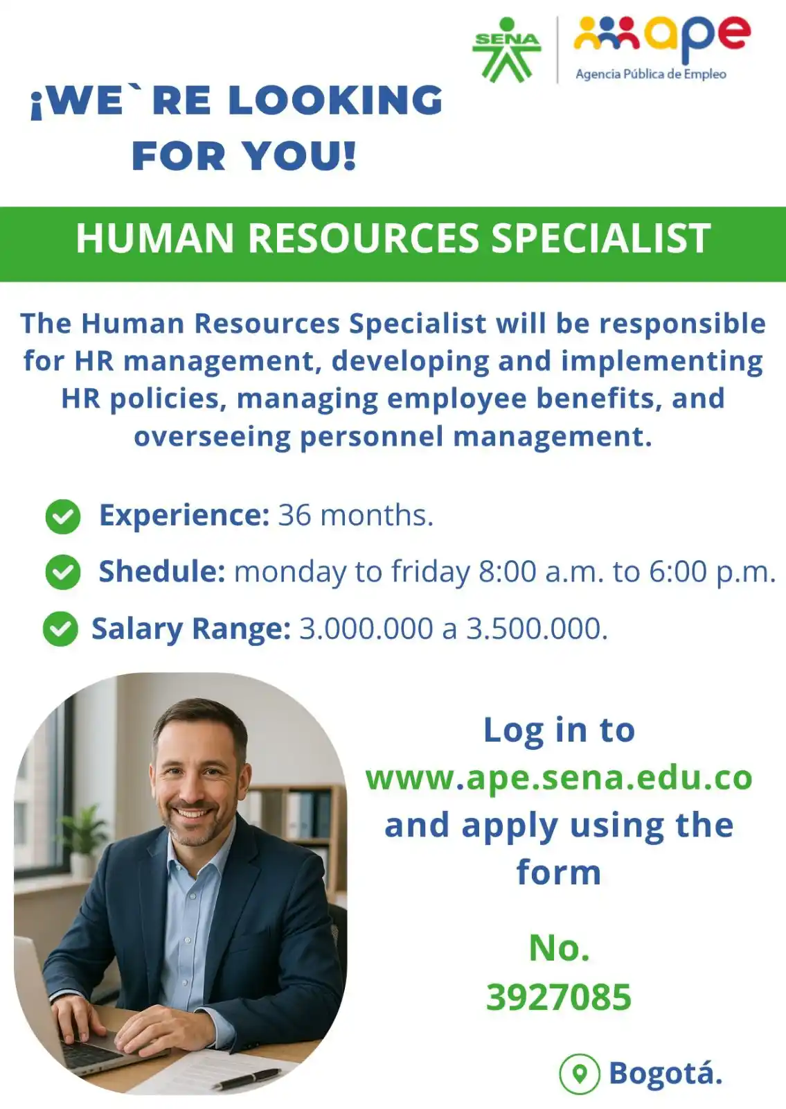 Image from Oportunidades Bogotá: Postúlate 👉🏻 https://agenciapublicadeempleo.sena.edu.co/spe-web/spe/...