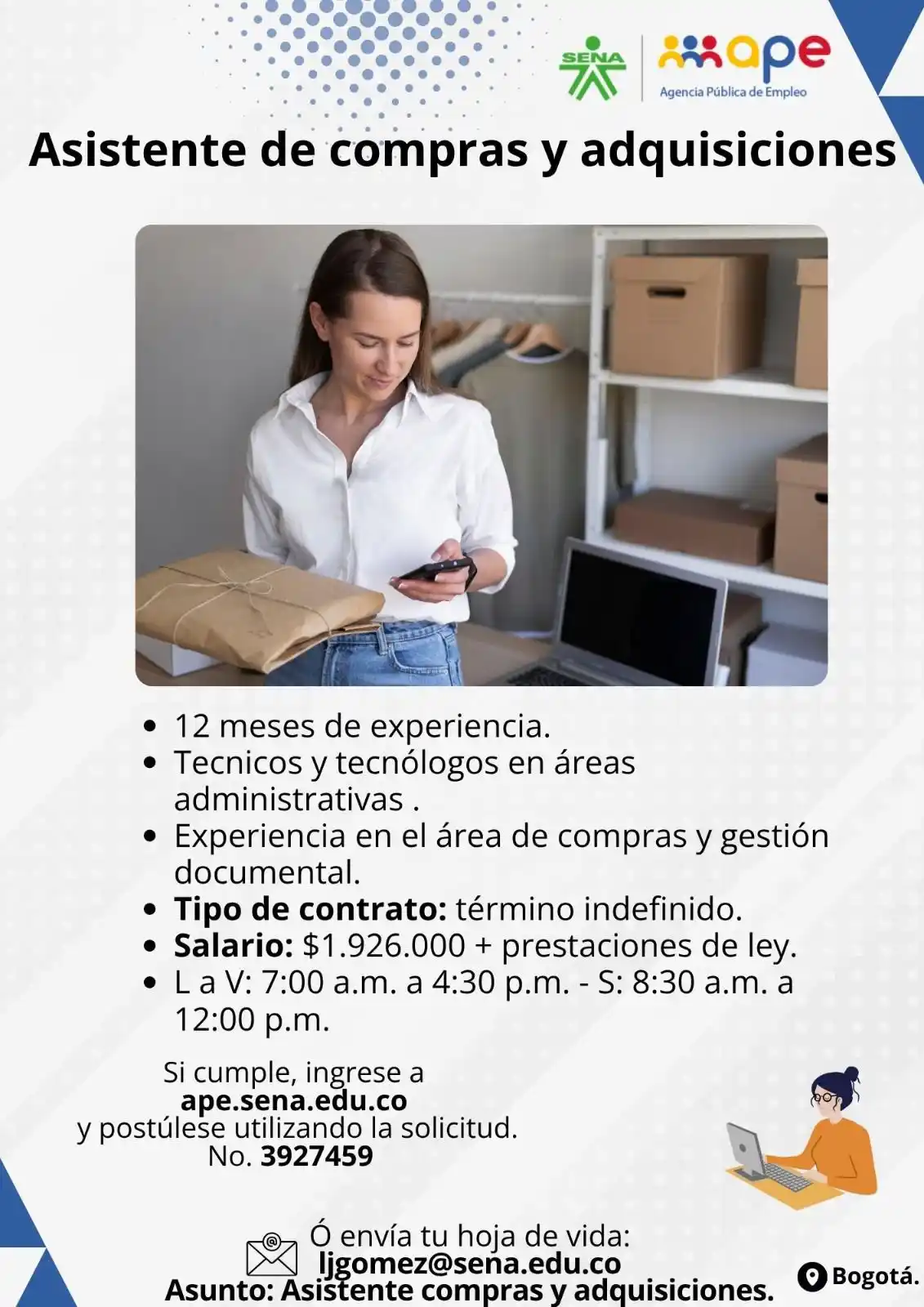 Image from Oportunidades Bogotá: Postúlate 👉🏻 https://agenciapublicadeempleo.sena.edu.co/spe-web/spe/...