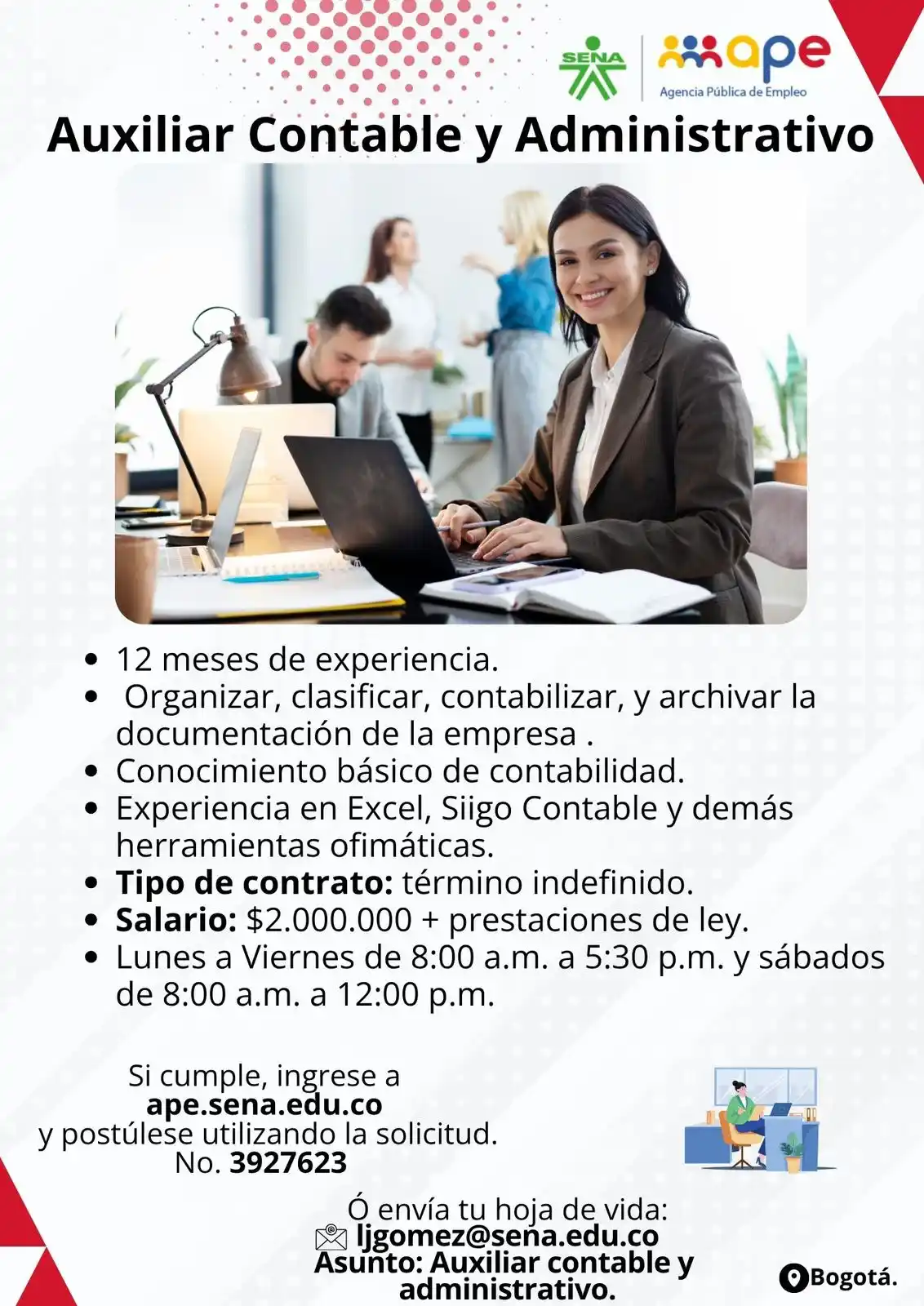 Image from Oportunidades Bogotá: Postúlate 👉🏻 https://agenciapublicadeempleo.sena.edu.co/spe-web/spe/...