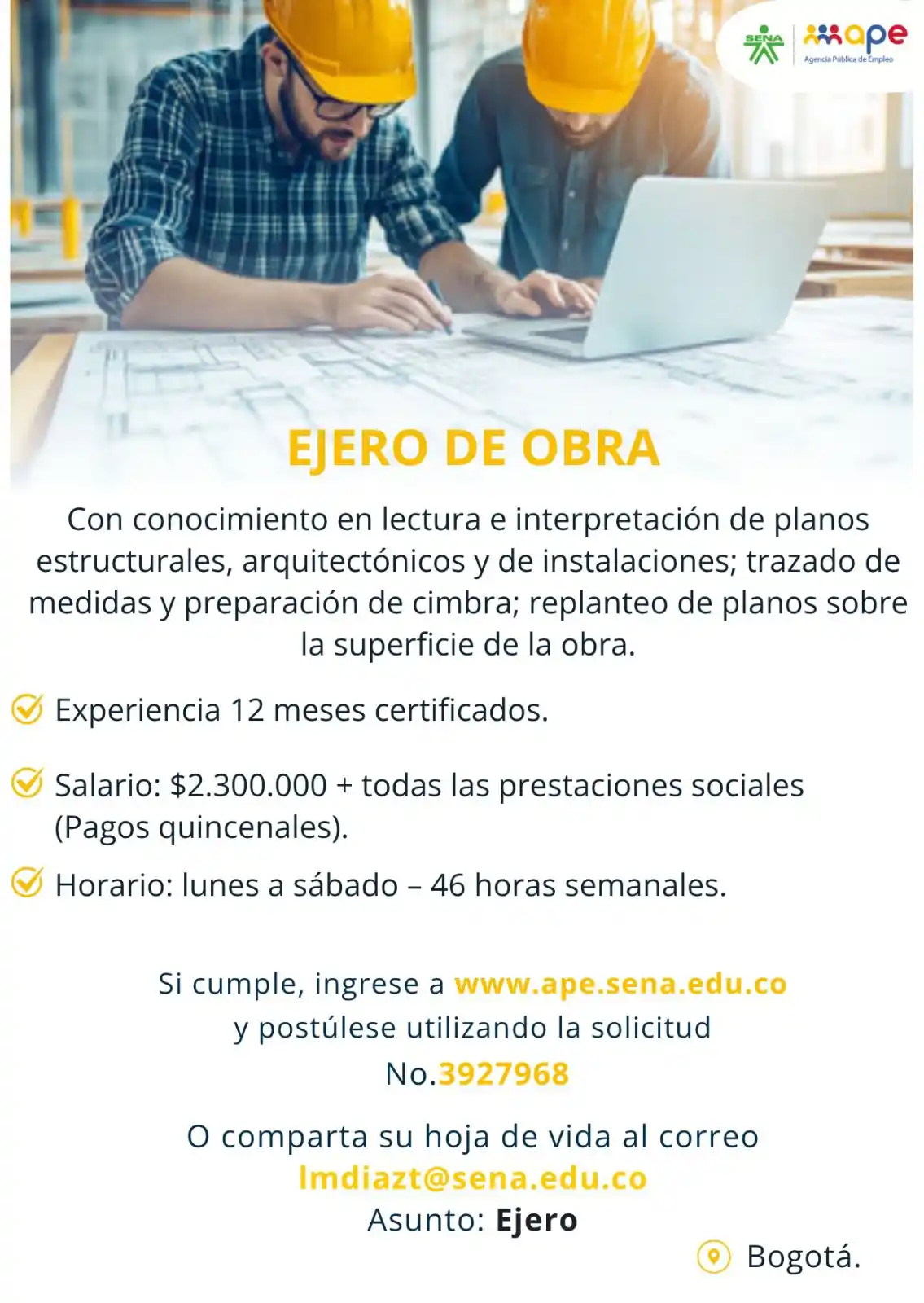 Image from Oportunidades Bogotá: Postúlate 👉🏻 https://agenciapublicadeempleo.sena.edu.co/spe-web/spe/...