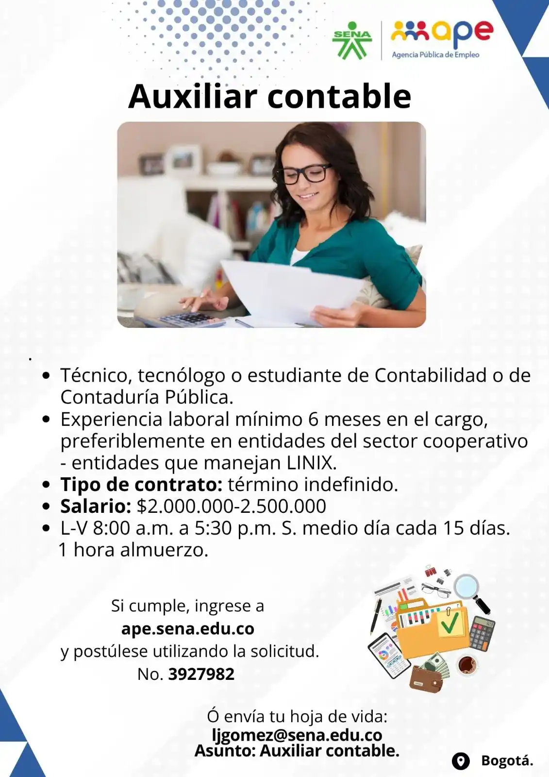 Image from Oportunidades Bogotá: Postúlate 👉🏻 https://agenciapublicadeempleo.sena.edu.co/spe-web/spe/...