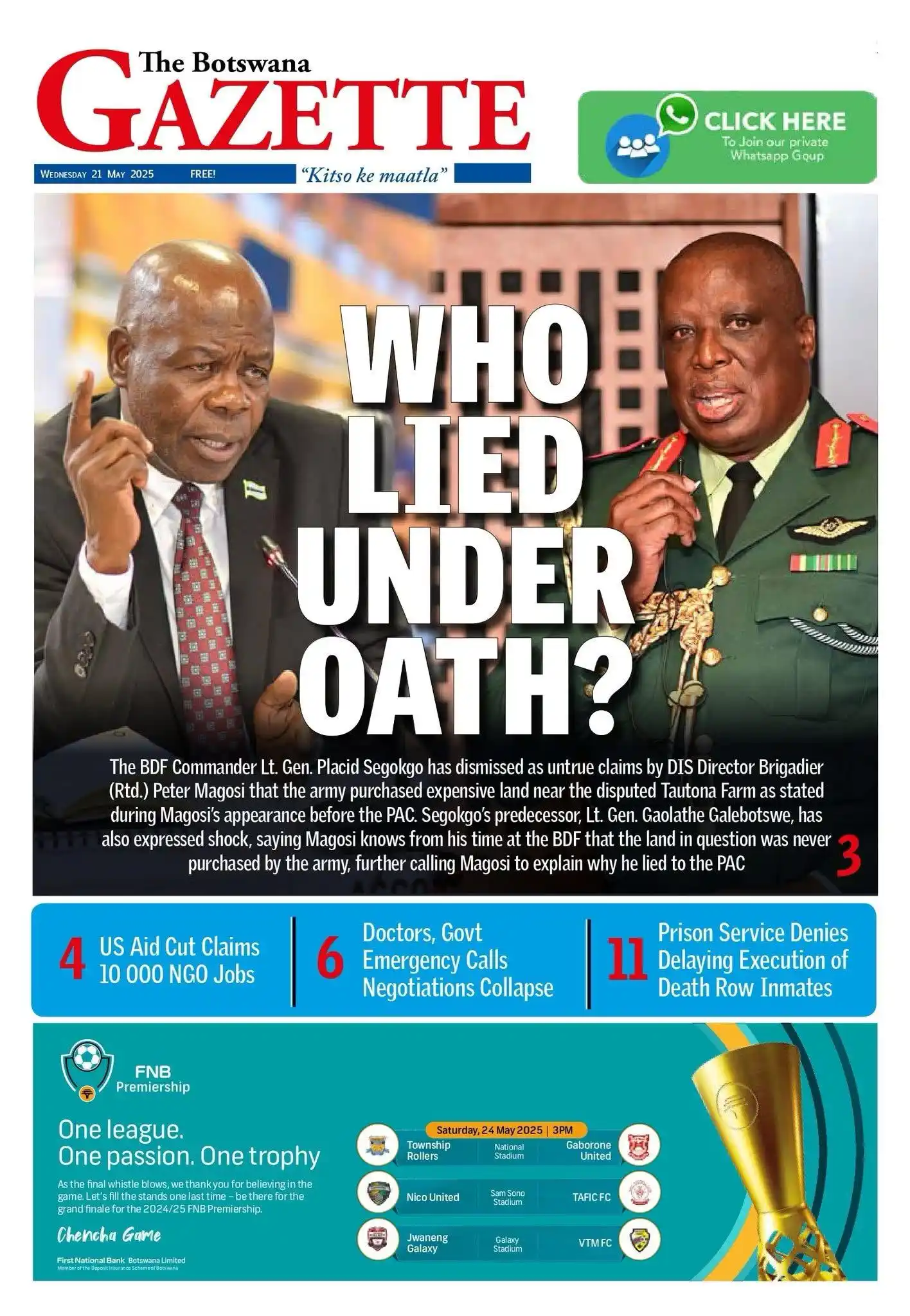 Image from The Hotwire Family of Brands : *THE BOTSWANA GAZETTE* *LEAD STORY/S* Who lied under oath? US Aid...