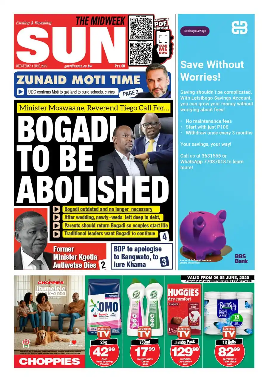 Image from The Hotwire Family of Brands : *THE MIDWEEK SUN* *LEAD STORY/S* Zunaid Moti time Bogadi to be abol...