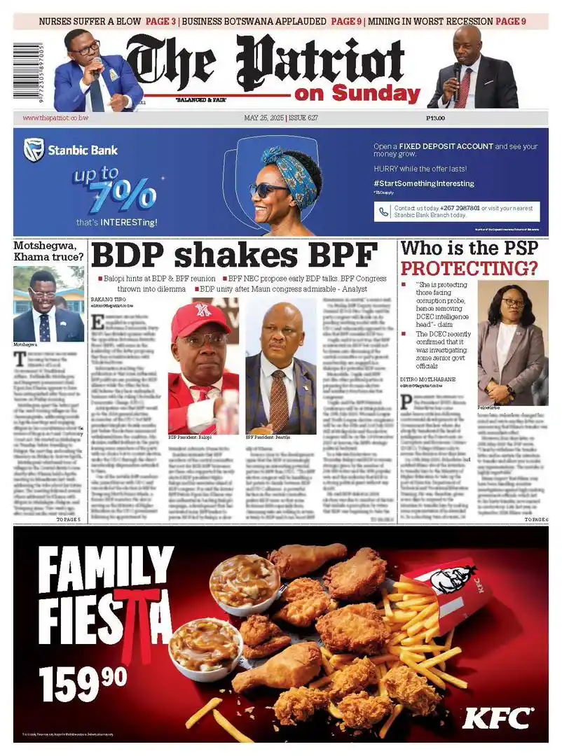 Image from The Hotwire Family of Brands : *THE PATRIOT ON SUNDAY* *LEAD STORY/S* BDP shakes BPF Motshegwe Kha...