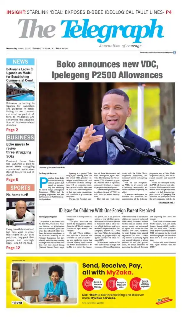 Image from The Hotwire Family of Brands : *THE TELEGRAPH* *LEAD STORY/S* Boko announces new VDC, Ipelegeng P25...