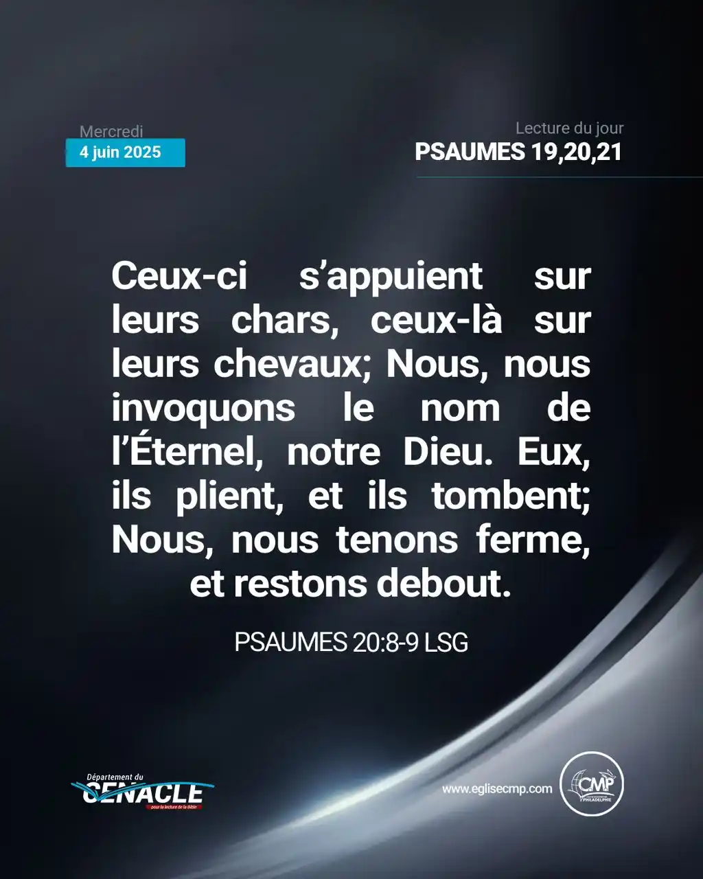 Image from Centre Missionnaire Philadelphie: 🄻🄴🄲🅃🅄🅁🄴 🄳🅄 🄹🄾🅄🅁 Mercredi 04 juin 2025 Psaumes 19,20,21 ...