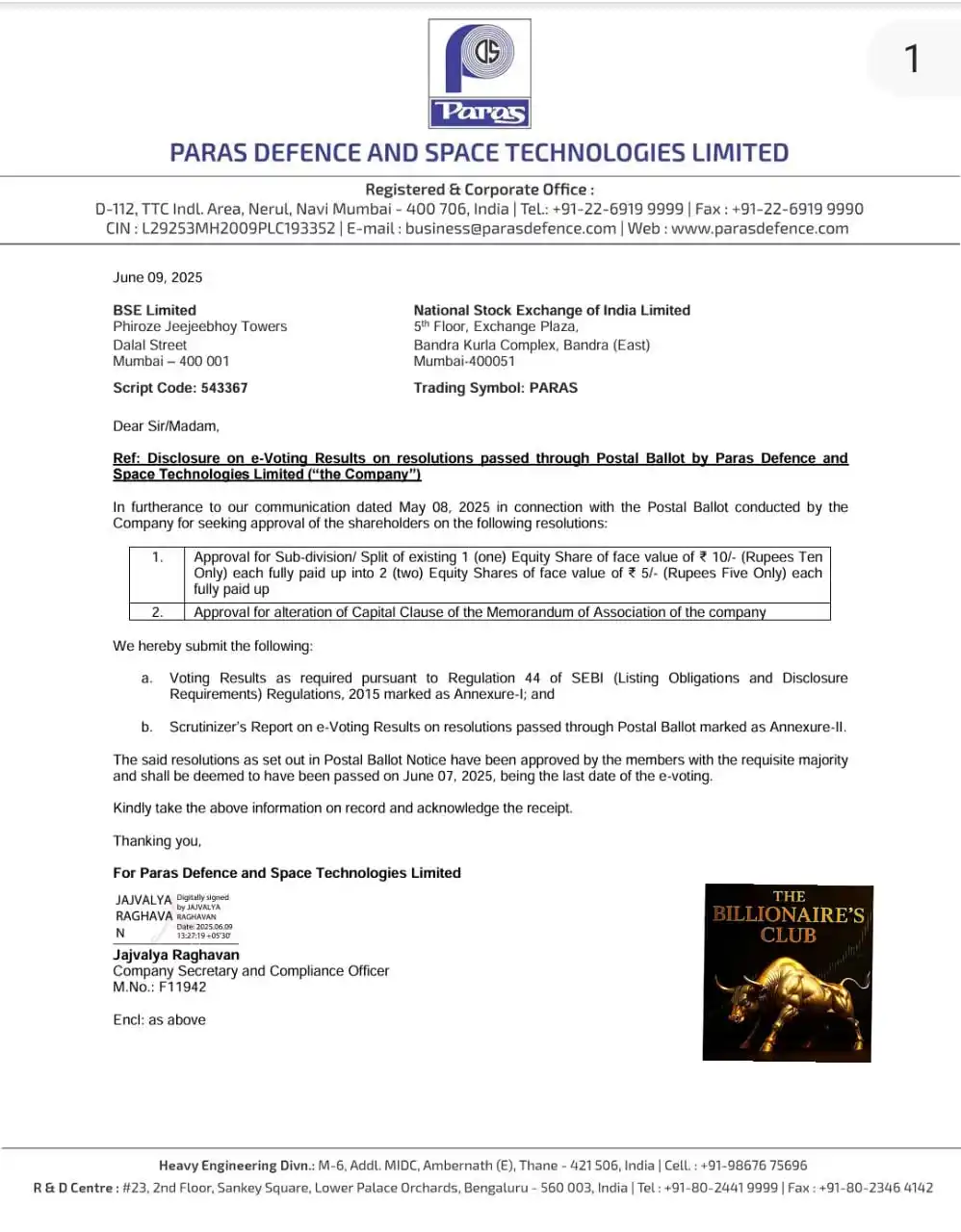 Image from The Billionaire's Club🏌️Recent updates💹📉: Paras Defence- 🚀 Paras Defence and Space Technologies Limited ne ek b...