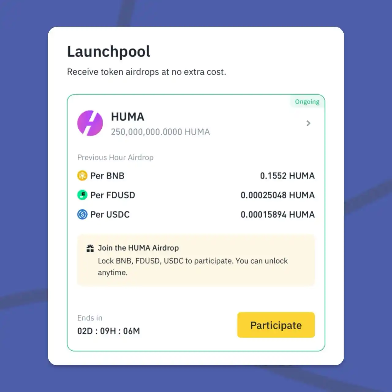 Image from DEYINKA UPDATE ZONE: 📣 *HUMA Launchpool is On-going on Binance* Go lock BNB, FDUSD or USD...