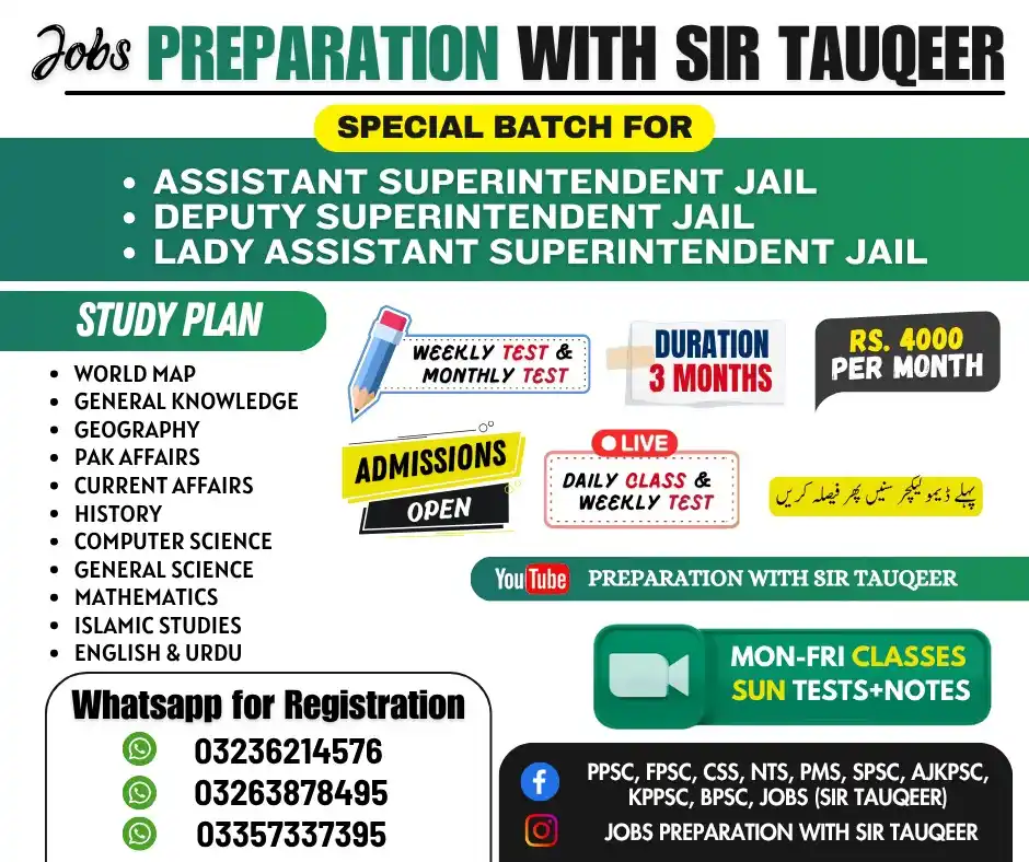 Preparation with Sir Tauqeer PPSC FPSC CSS NTS PMS SPSC KPPSC AJKPSC OTS BPSC IBA FIA Jobs GK MCQs post