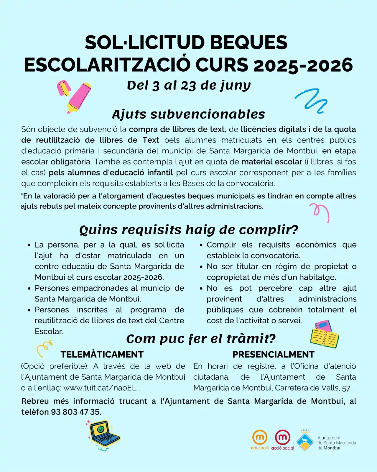 Image from Ajuntament Santa Margarida de Montbui: EDUCACIÓ | Oberta la convocatòria de beques d'escolarització pel curs ...