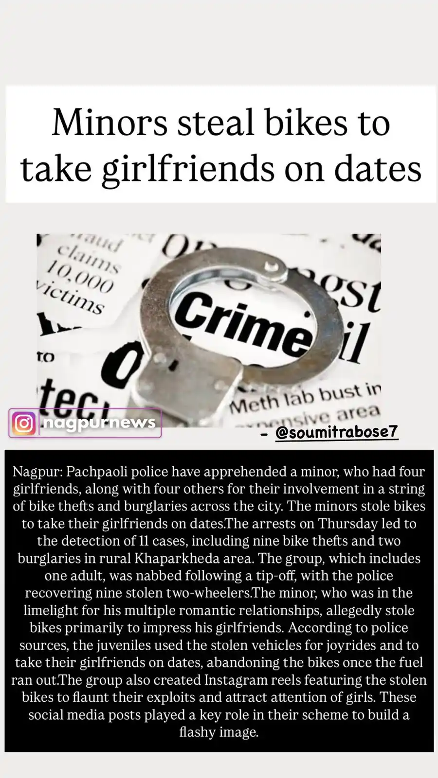 Image from Nagpur News Updates: Minors steal bikes to take girlfriends on dates...