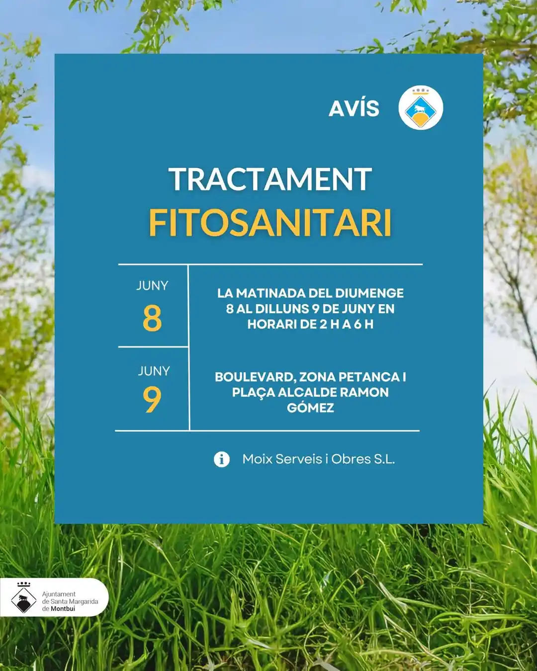 Image from Ajuntament Santa Margarida de Montbui: SALUT PÚBLICA | Tractament fitosanitari 🌳La matinada de diumenge a ...