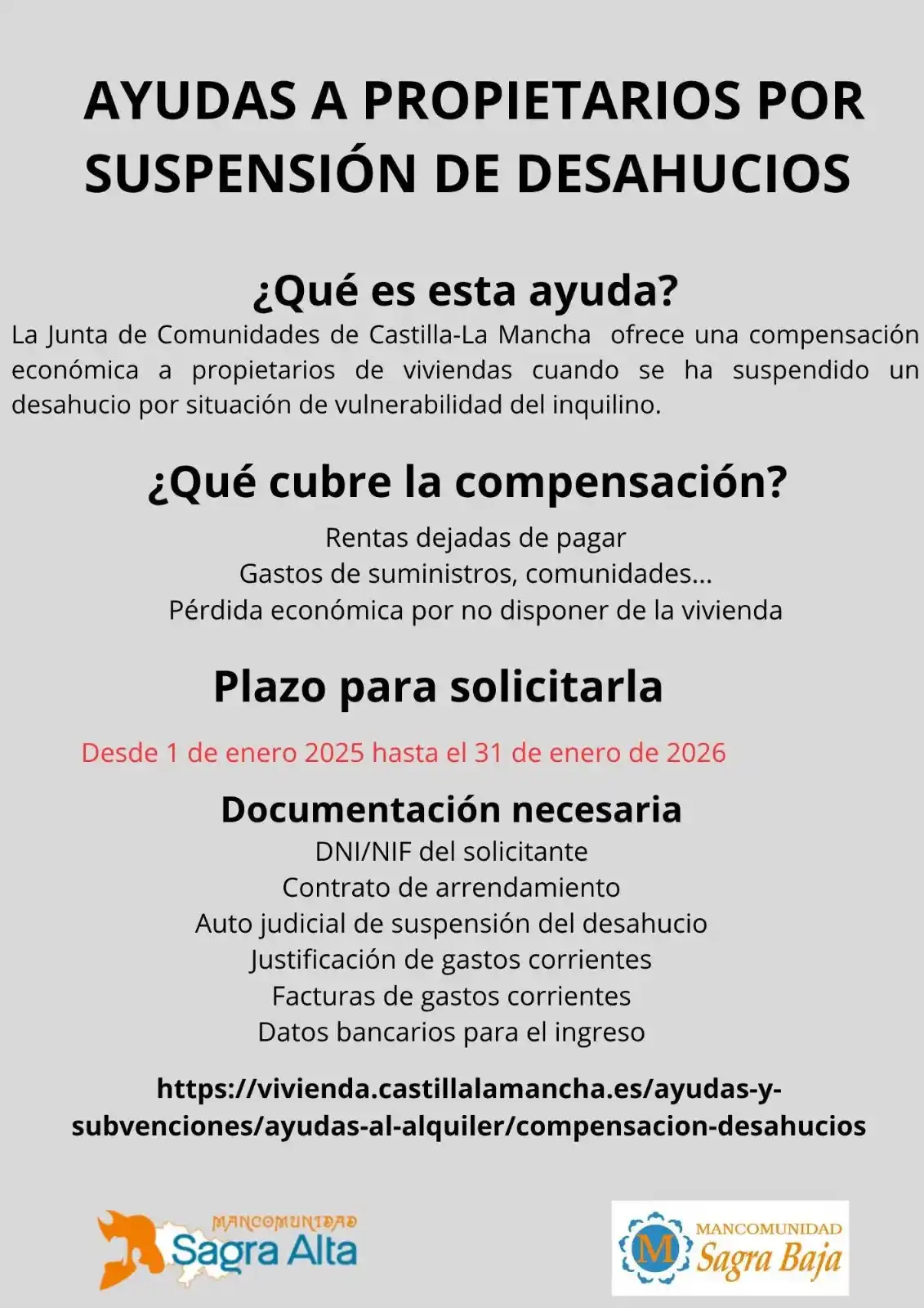 Image from Ayuntamiento de Bargas: *🔵 AYUDAS A PROPIETARIOS POR SUSPENSIÓN DE DESAHUCIOS*  🏠 ¿Eres prop...