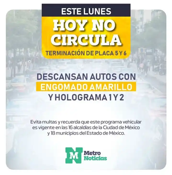 Image from Metro Noticias: 🚨 Revisa tu automóvil antes de salir de casa, hoy no circula el engom...