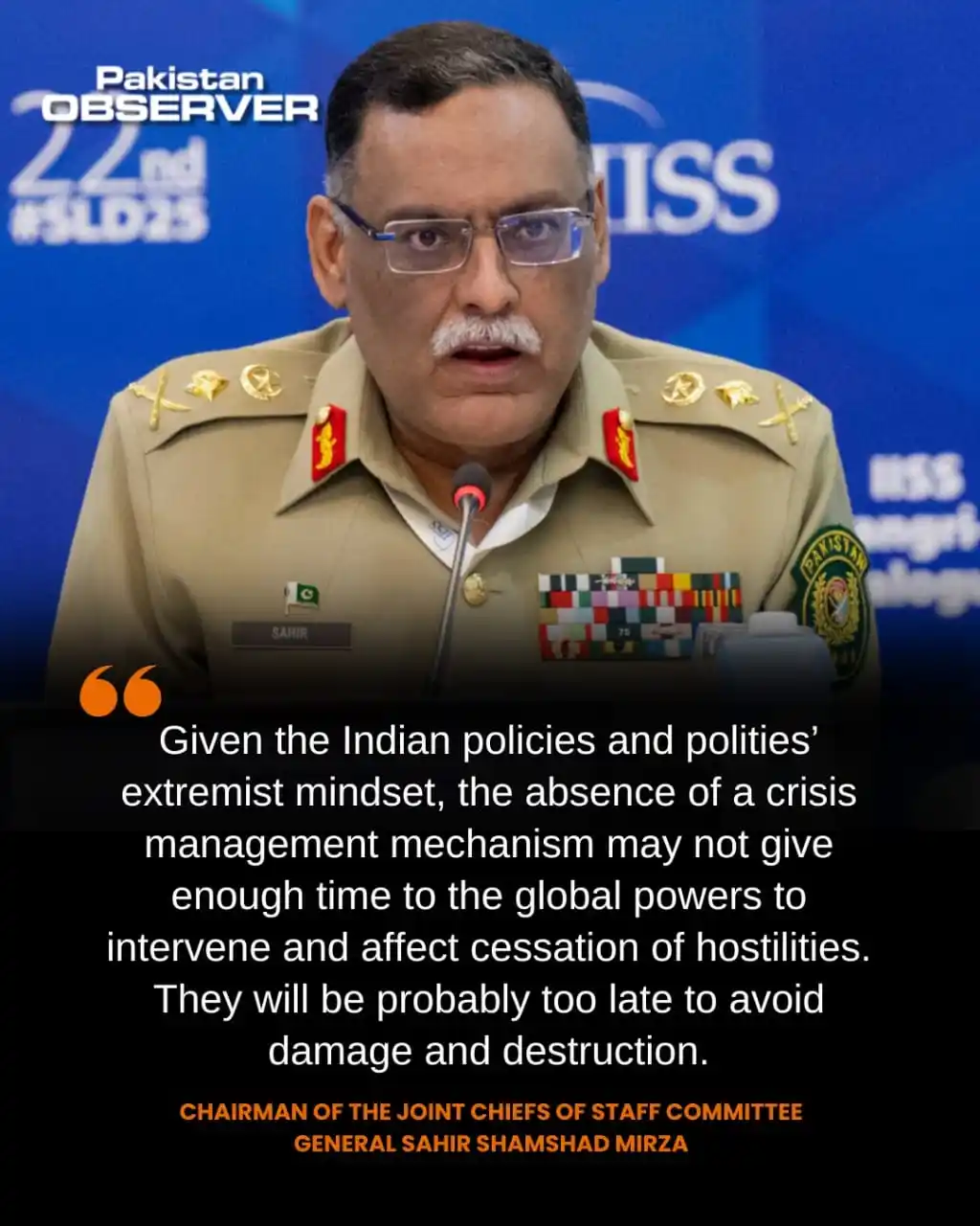 Image from Pakistan Observer : 🧷At the Shangri-La Dialogue 2025 in Singapore, Pakistan's Chairman Jo...