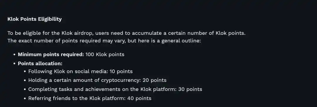 Image from EVERYTHING AIRDROP ANALYSIS: ♣️KLOK updated us on Airdrop Eligibility Criteria🔥 KLOK Airdrop eleg...