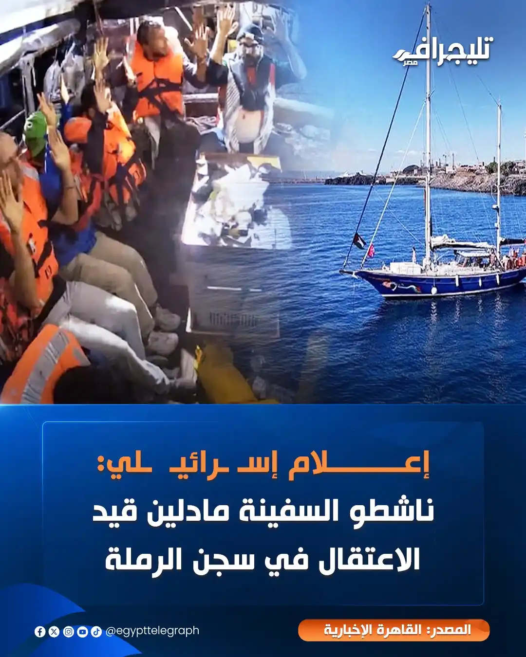 Image from تليجراف مصر- Egypt Telegraph: إعلام إسـ ـرائيلي: ناشطو السفينة مادلين قيد الاعتقال في سجن الرملة <a ...