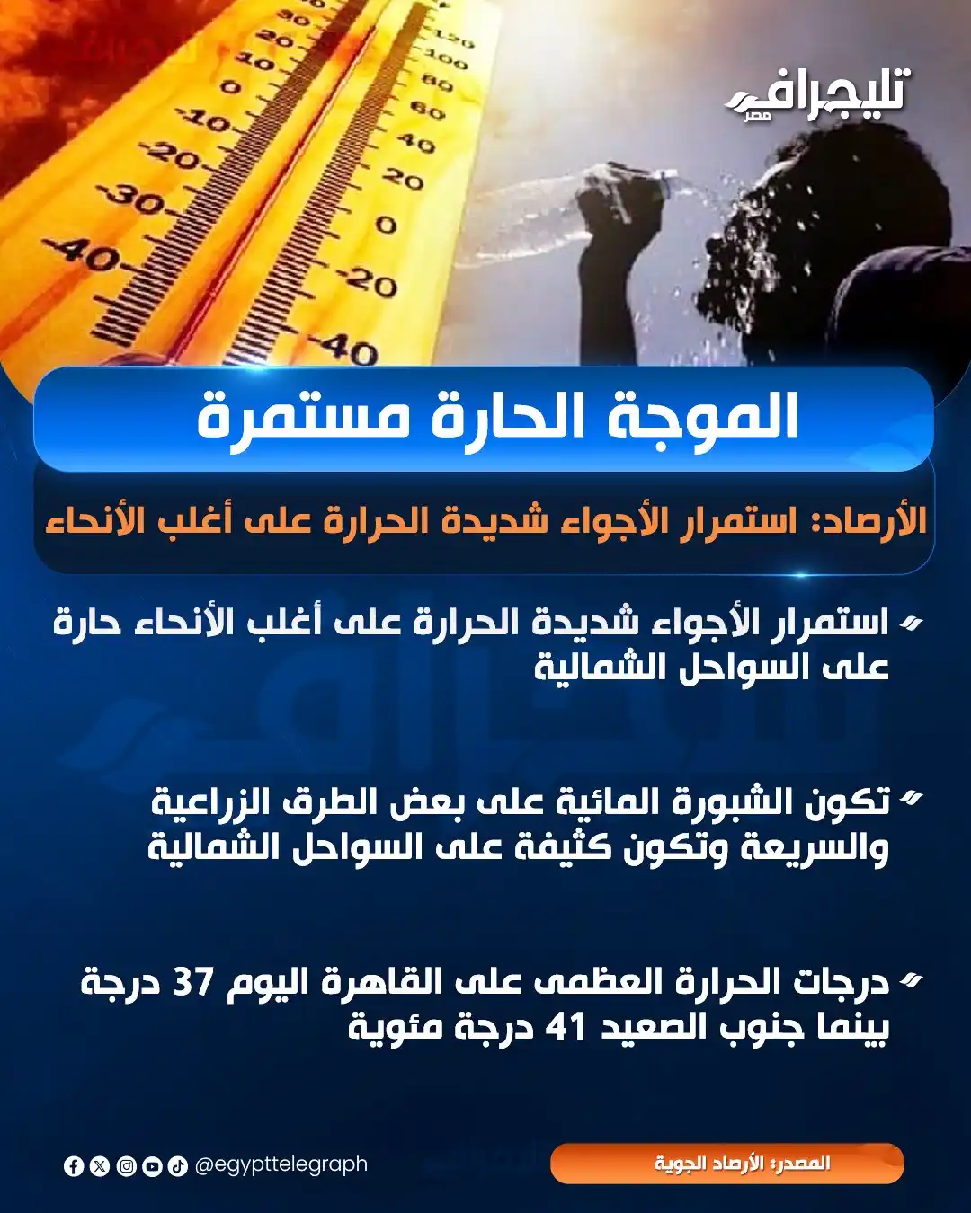 Image from تليجراف مصر- Egypt Telegraph: الموجة الحارة مستمرة.. الأرصاد: استمرار الأجواء شديدة الحرارة على أغلب...