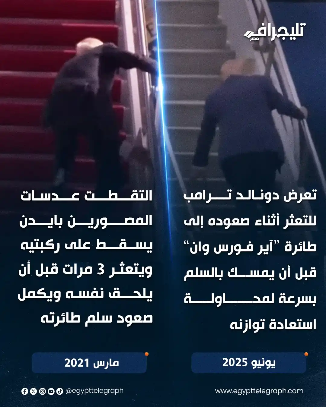 Image from تليجراف مصر- Egypt Telegraph: بعد سخريته من سقوط بايدن.. ترامب يتعثر على سلم الطائرة الرئاسية <a cla...